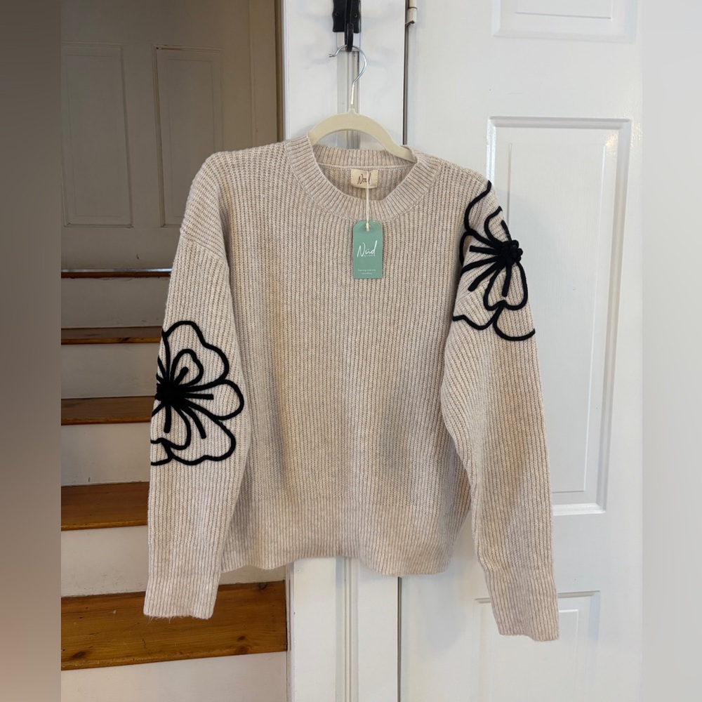 NKN Nekane Contrast Flower Sweater S/M cozy, winter, soft, Cabincore NWT - Picture 3 of 5